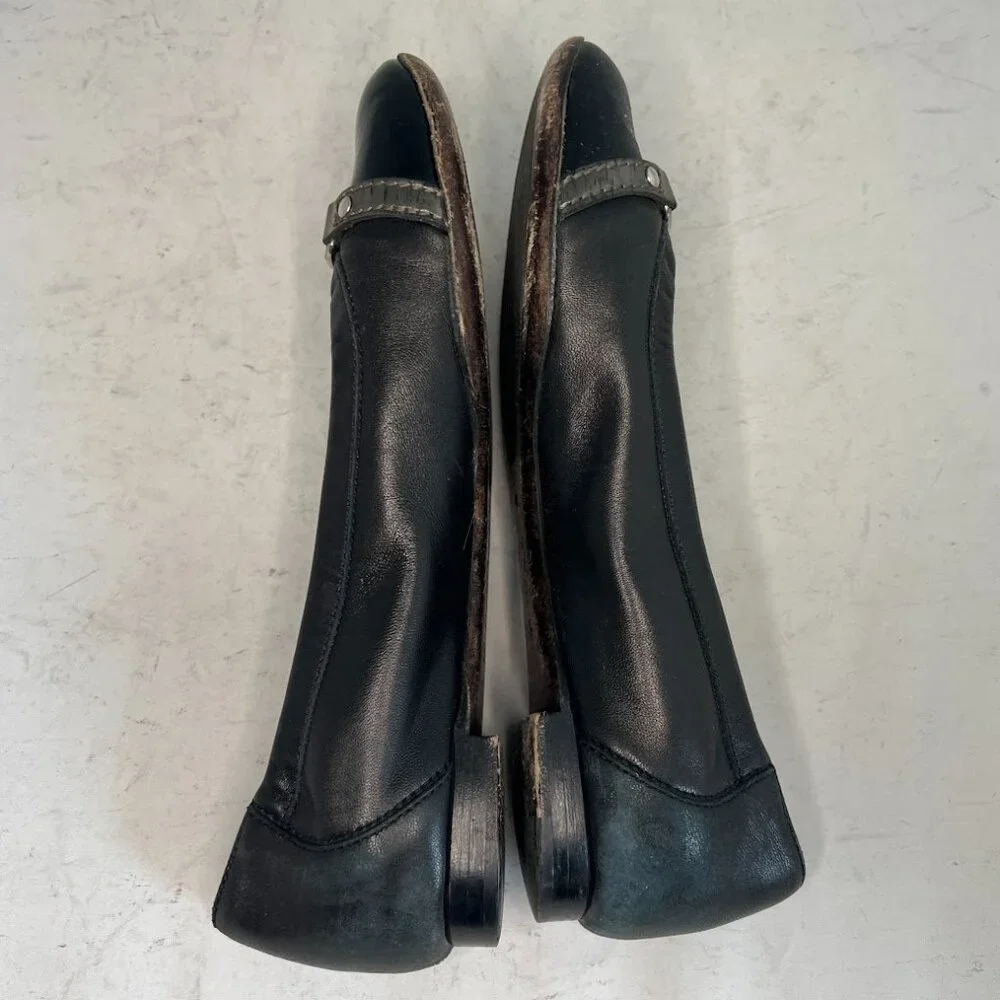 AGL Ballet Flats Cap Toe Black Leather Ballet Flats 35.5 - Picture 3 of 9